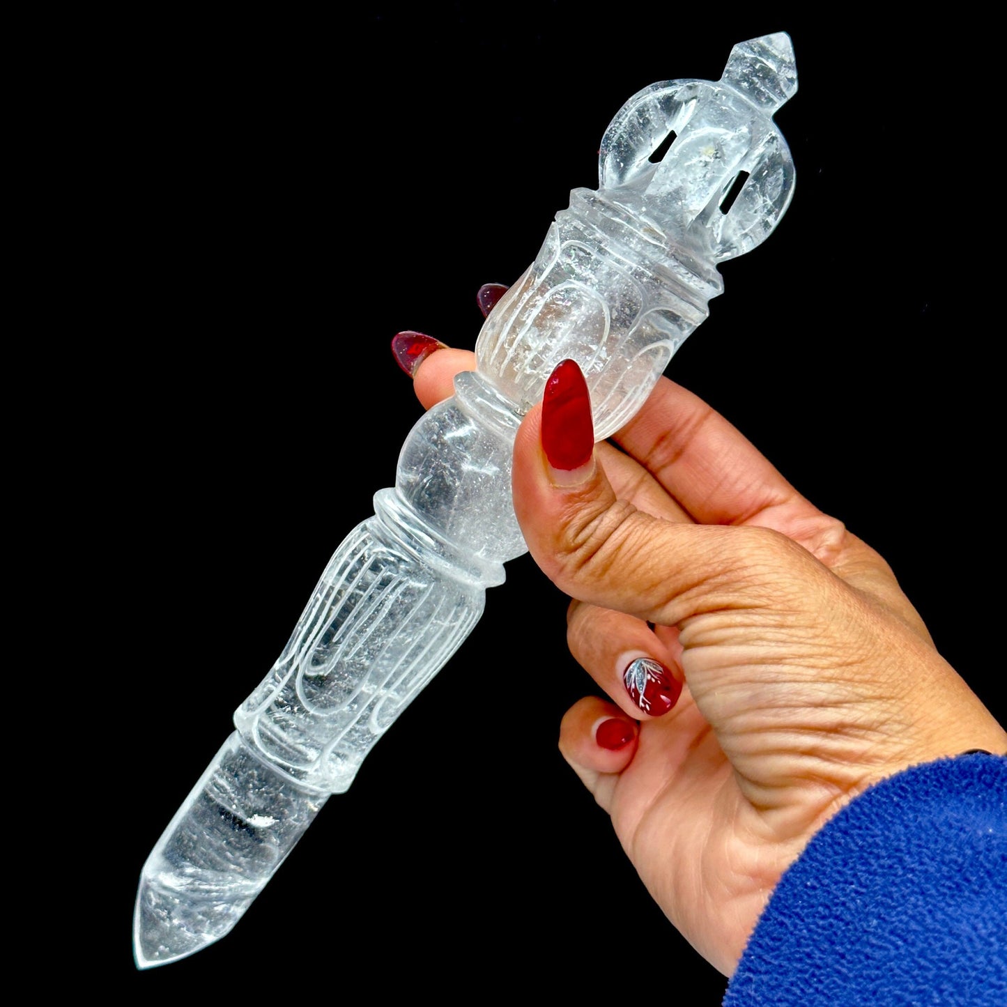 Sacred Magical Large Phurba wand hand carved, Himalayan quartz phurba wand