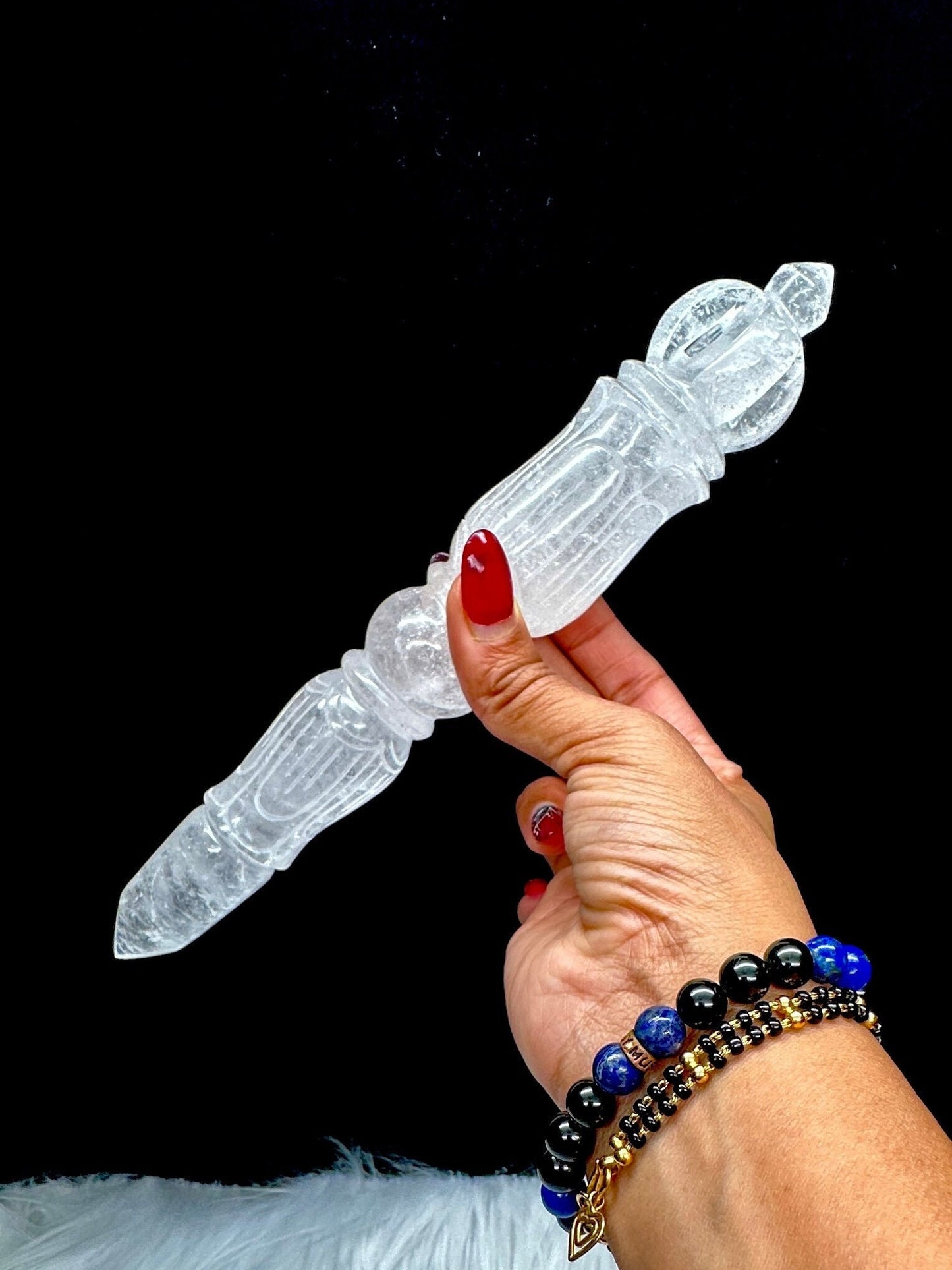 Tibetan Himalayan Quartz hand carved Phurba Wand