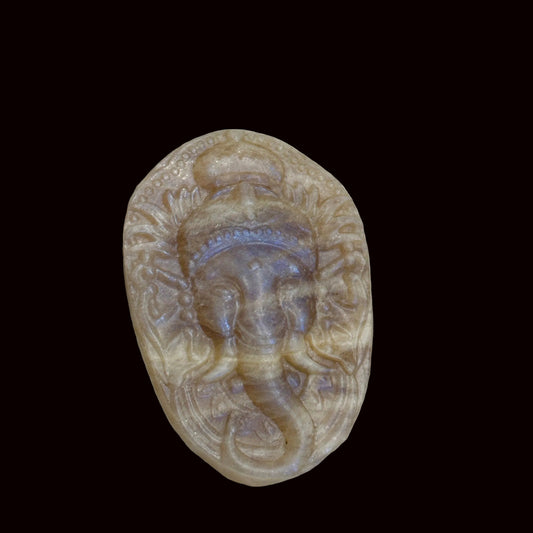 Sunstone and Moonstone Ganesha Carving, Moonstone Slab with Ganesha Carving