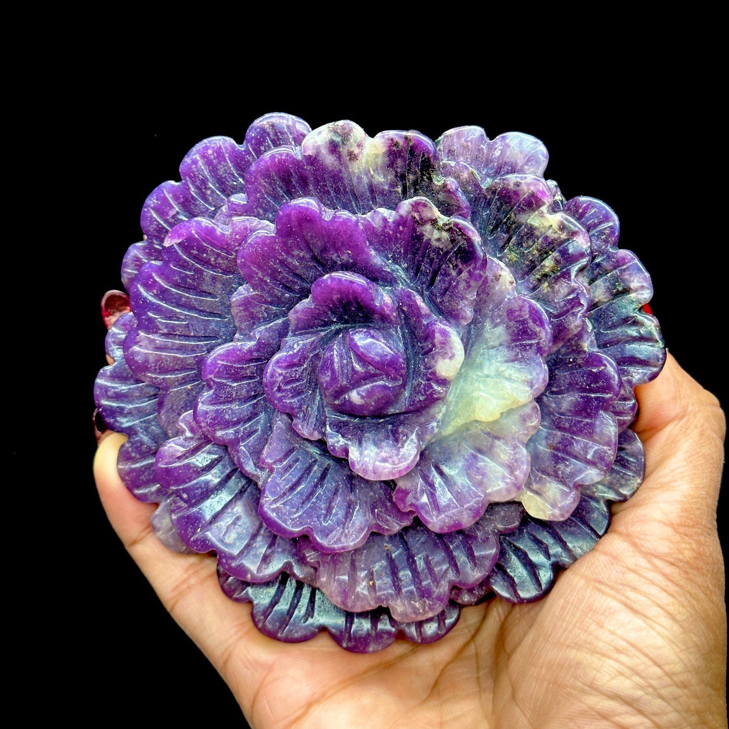 Beautiful Large Lepidolite Flower Carving, Crystal Flower Carving