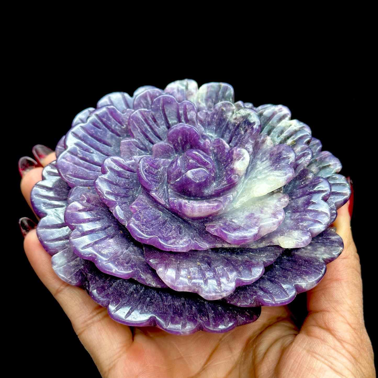 Beautiful Large Lepidolite Flower Carving, Crystal Flower Carving