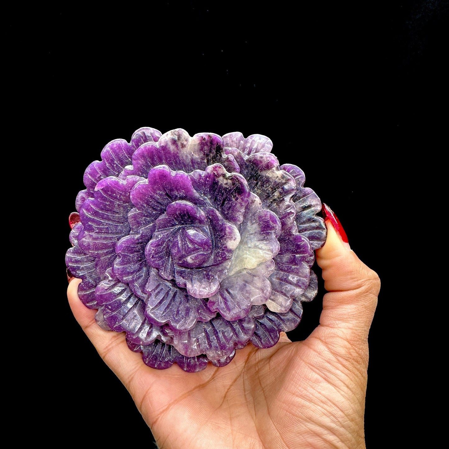 Beautiful Large Lepidolite Flower Carving, Crystal Flower Carving