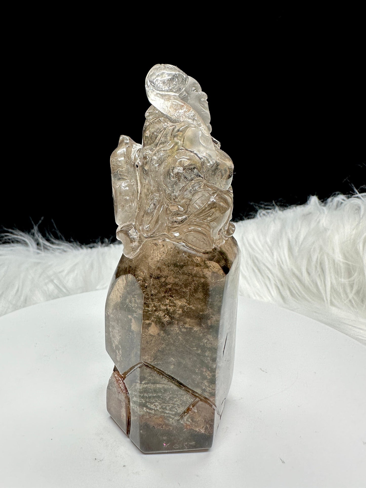 Unique Beautiful Garden Quartz Crystal Buddha Carving, Buddha Statue hand carved, laughing buddha carving