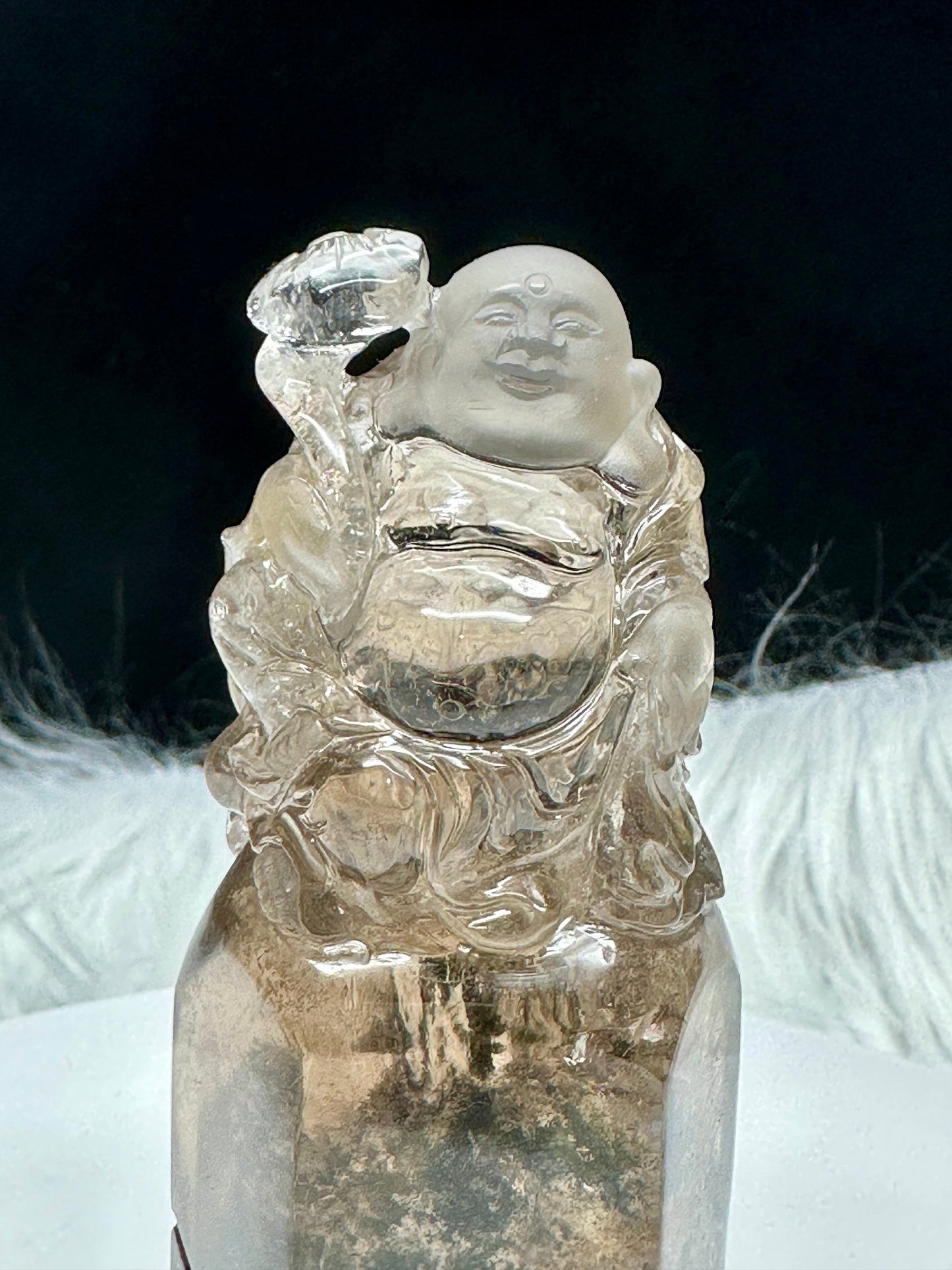 Unique Beautiful Garden Quartz Crystal Buddha Carving, Buddha Statue hand carved, laughing buddha carving