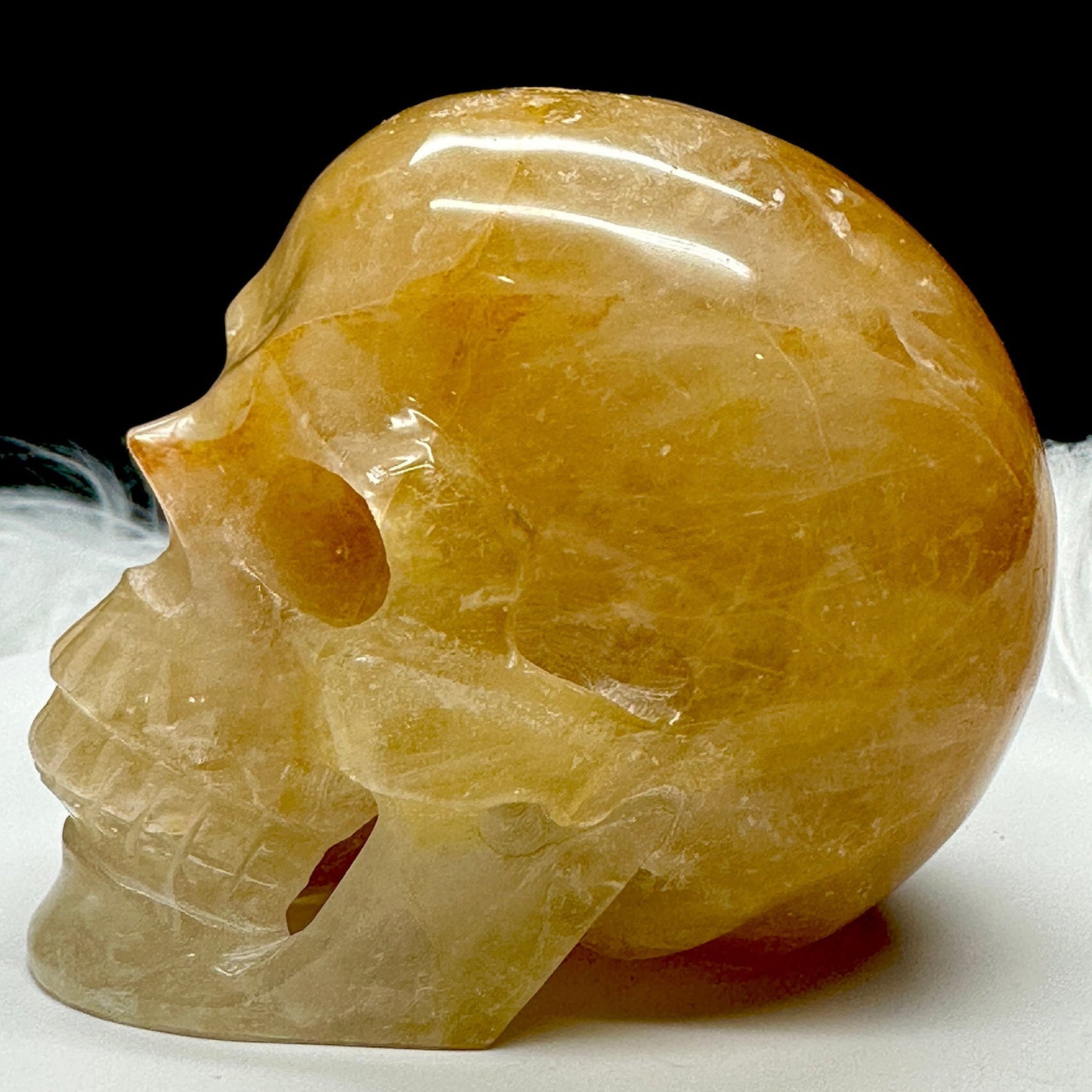 Beautiful Golden Healer Skull Carving, Golden Healer Crystal Skull