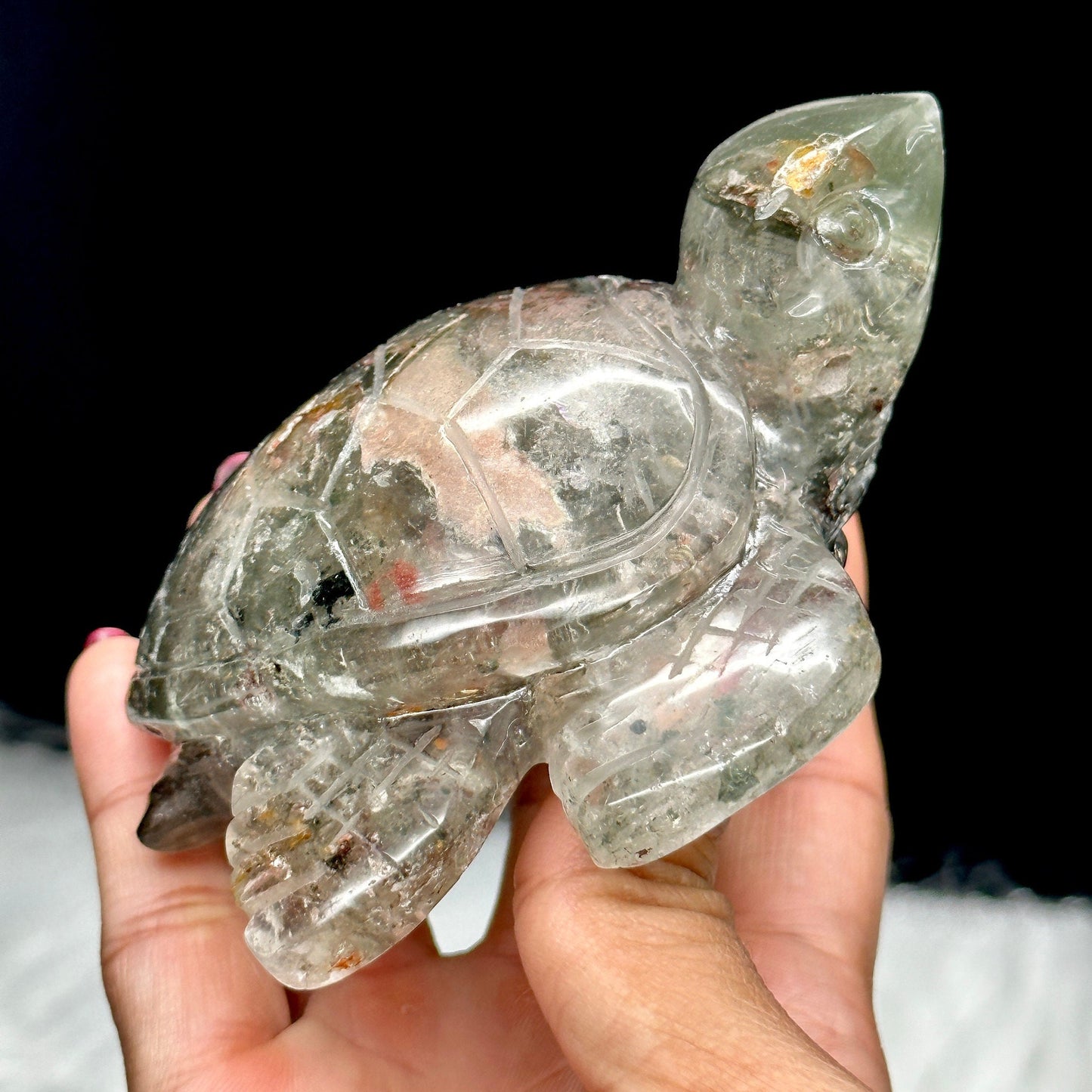 Large Garden Quartz Crystal Turtle Carving, Garden Quartz Turtle Carving