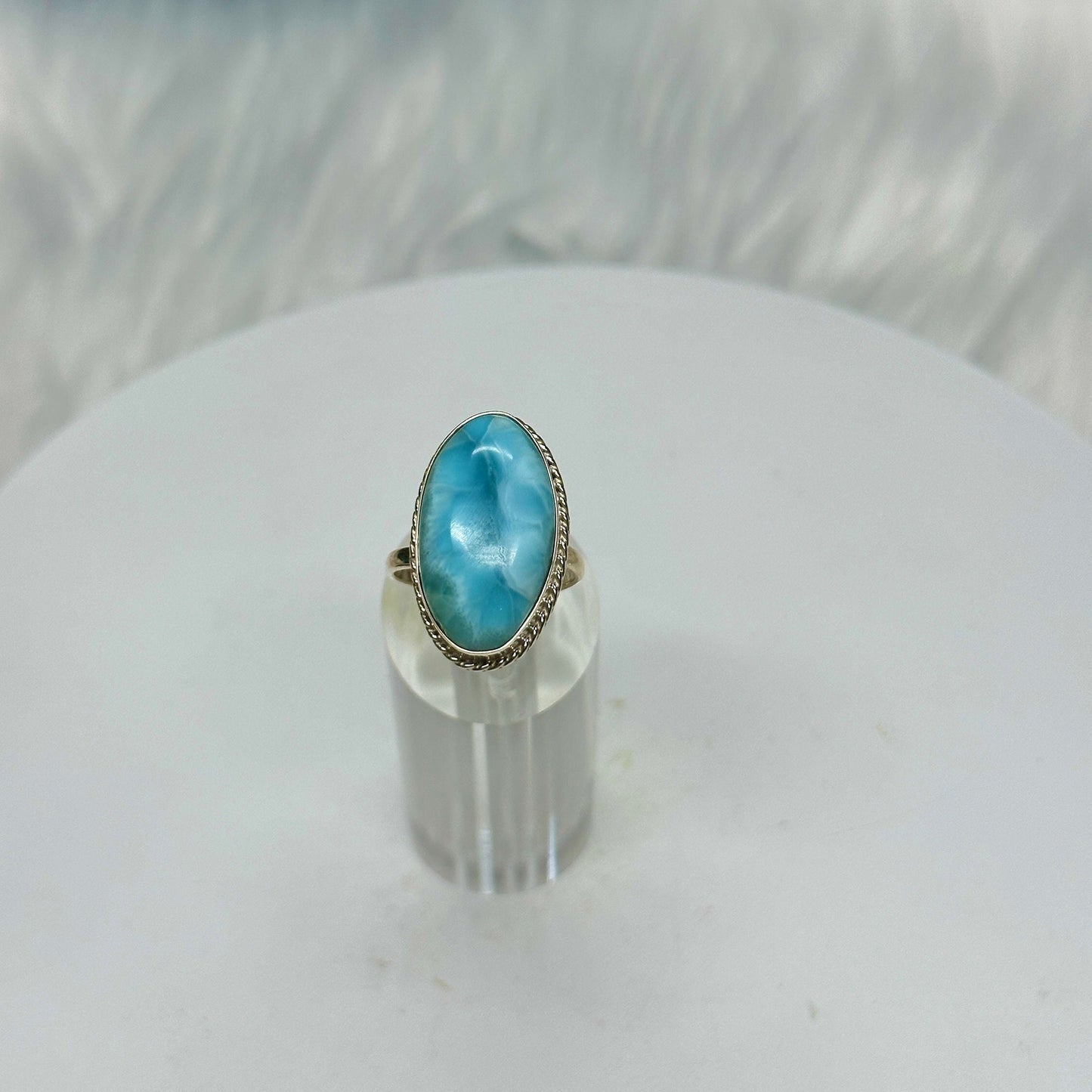 Beautiful Blue Larimar Ring Handmade Oval Cabochon 925 Sterling Silver Adjustable Sizes