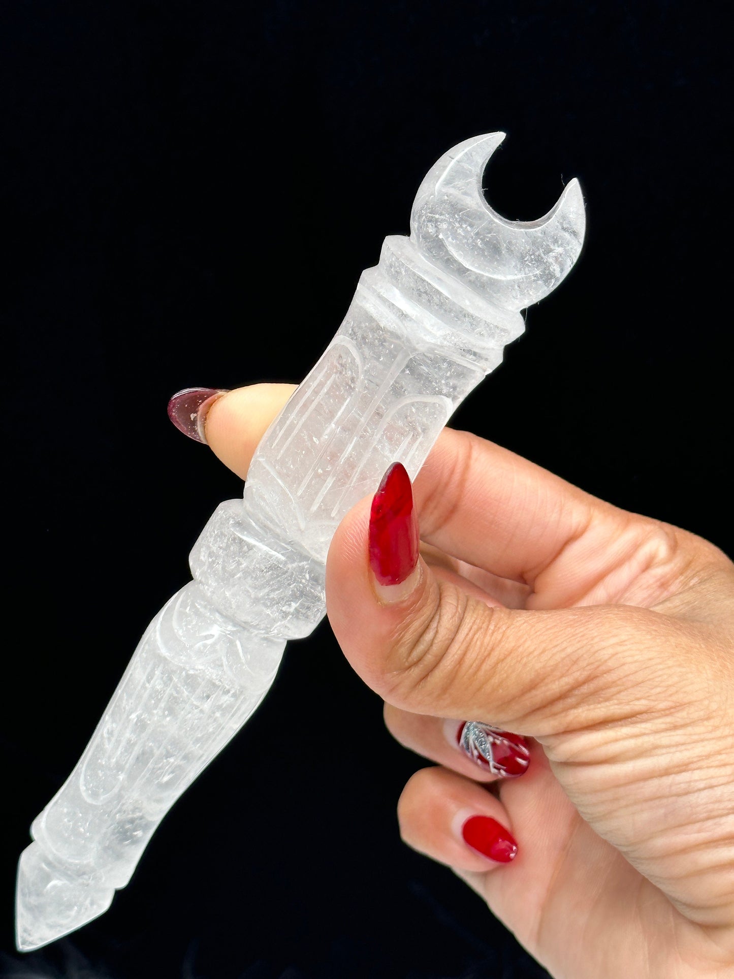 Himalayan Clear Quartz Phurba wand with moon