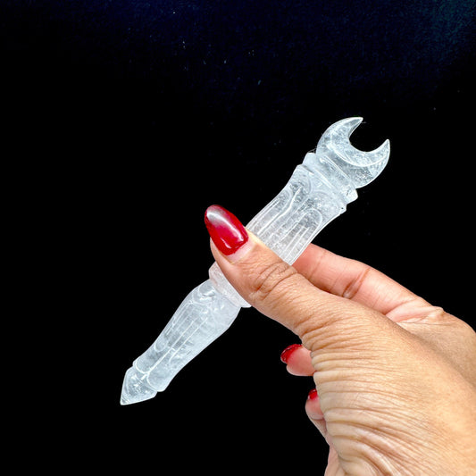 Himalayan Clear Quartz Phurba wand with moon