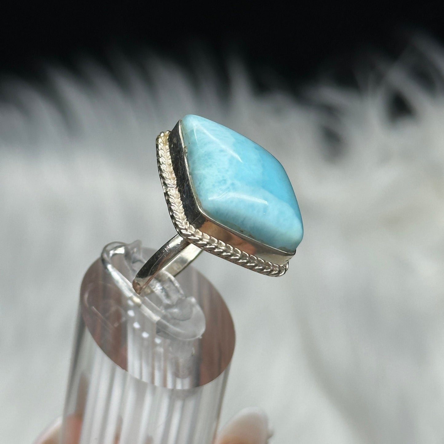 Top Grade Larimar Ring in Sterling Silver, hand made jewelry, Larimar Crystal Jewelry, Diamond shaped Larimar Ring