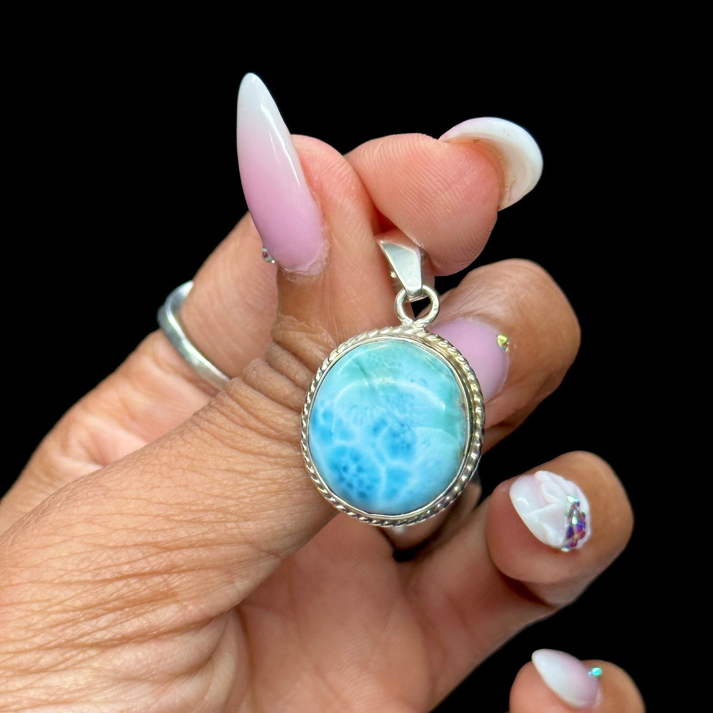 Beautiful Grade AAA Larimar Pendant Round Shaped, Larimar Crystal Pendant