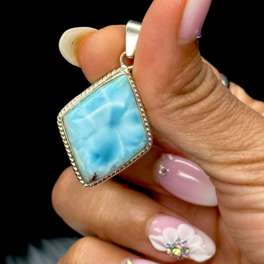 Beautiful Diamond Shaped Larimar Pendant, Larimar Crystal Pendant