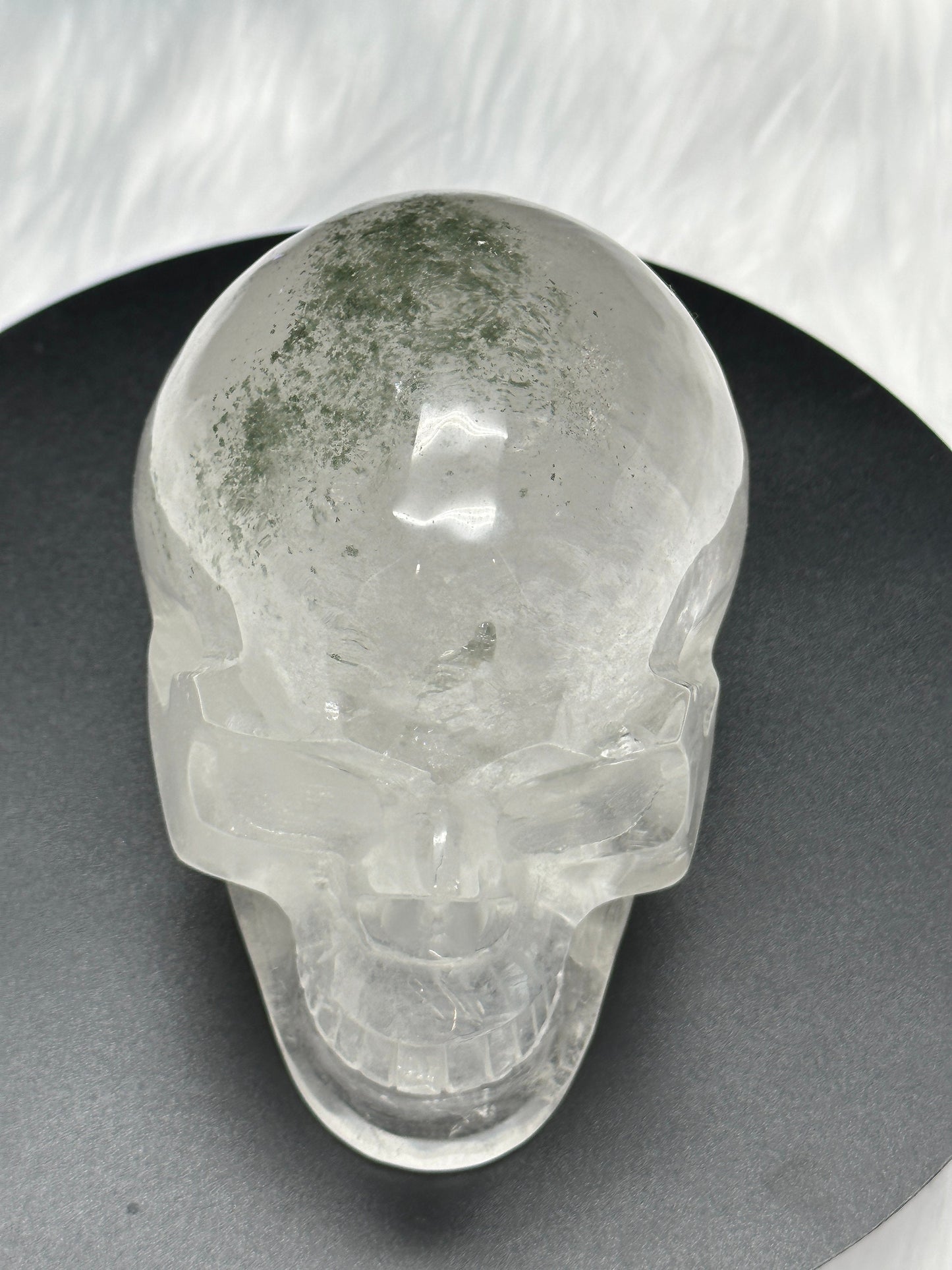 Rare Tibetan Himalayan Green Phantom Skull, Himalayan crystal skull with green phantom