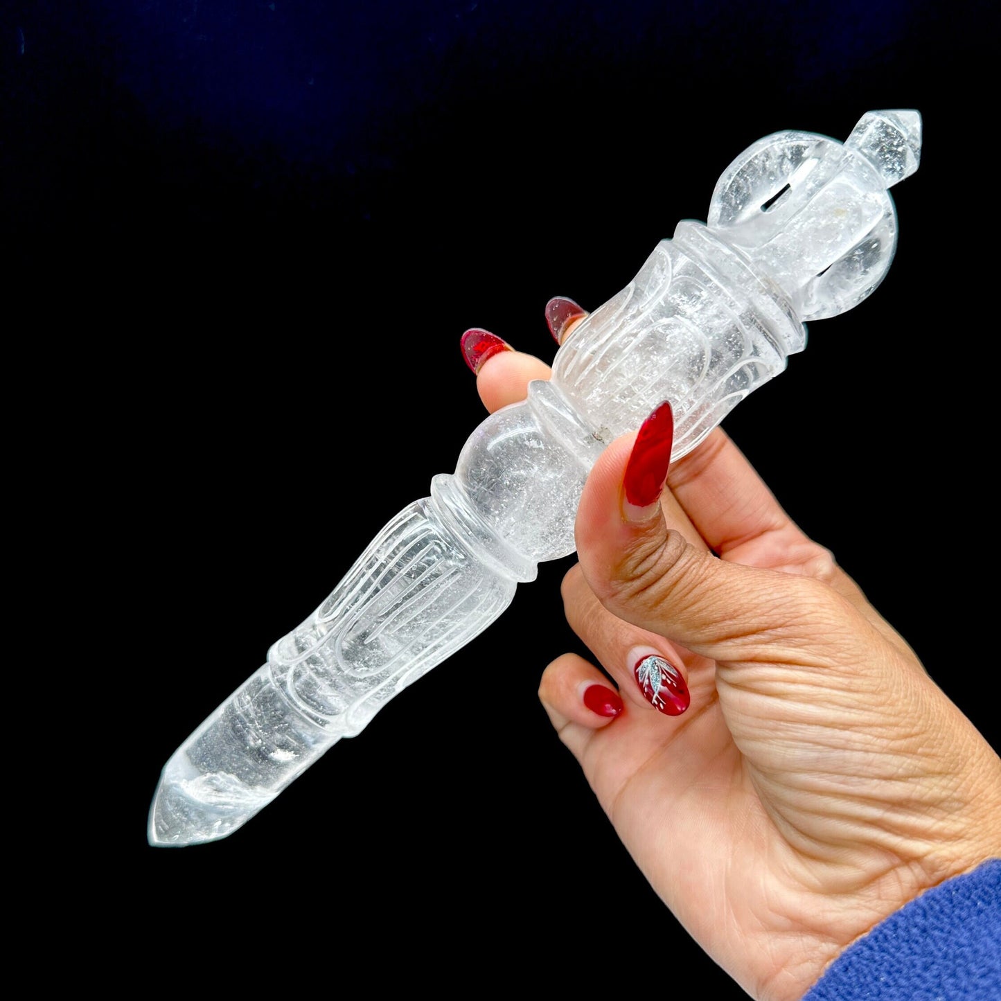 Sacred Magical Large Phurba wand hand carved, Himalayan quartz phurba wand