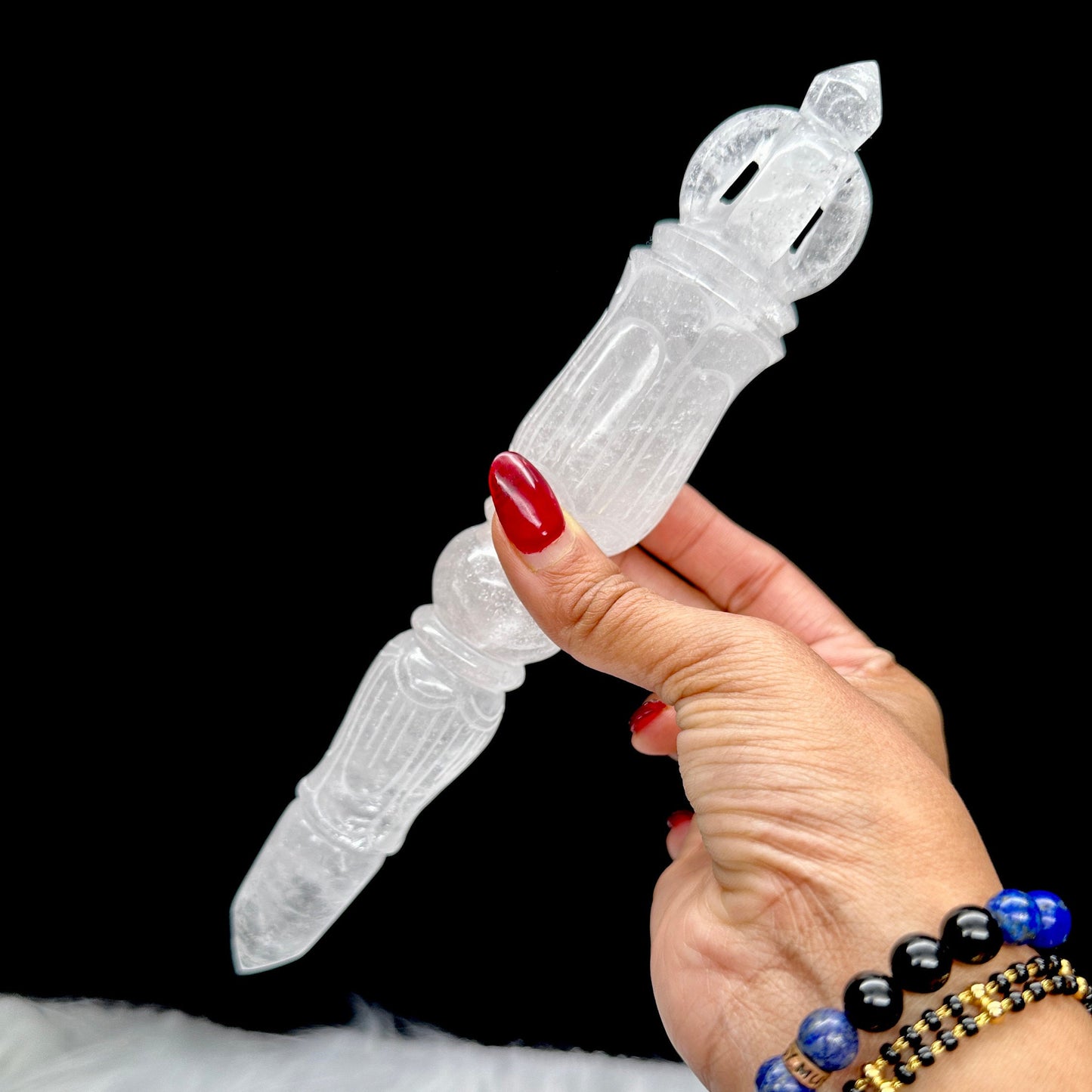 Tibetan Himalayan Quartz hand carved Phurba Wand