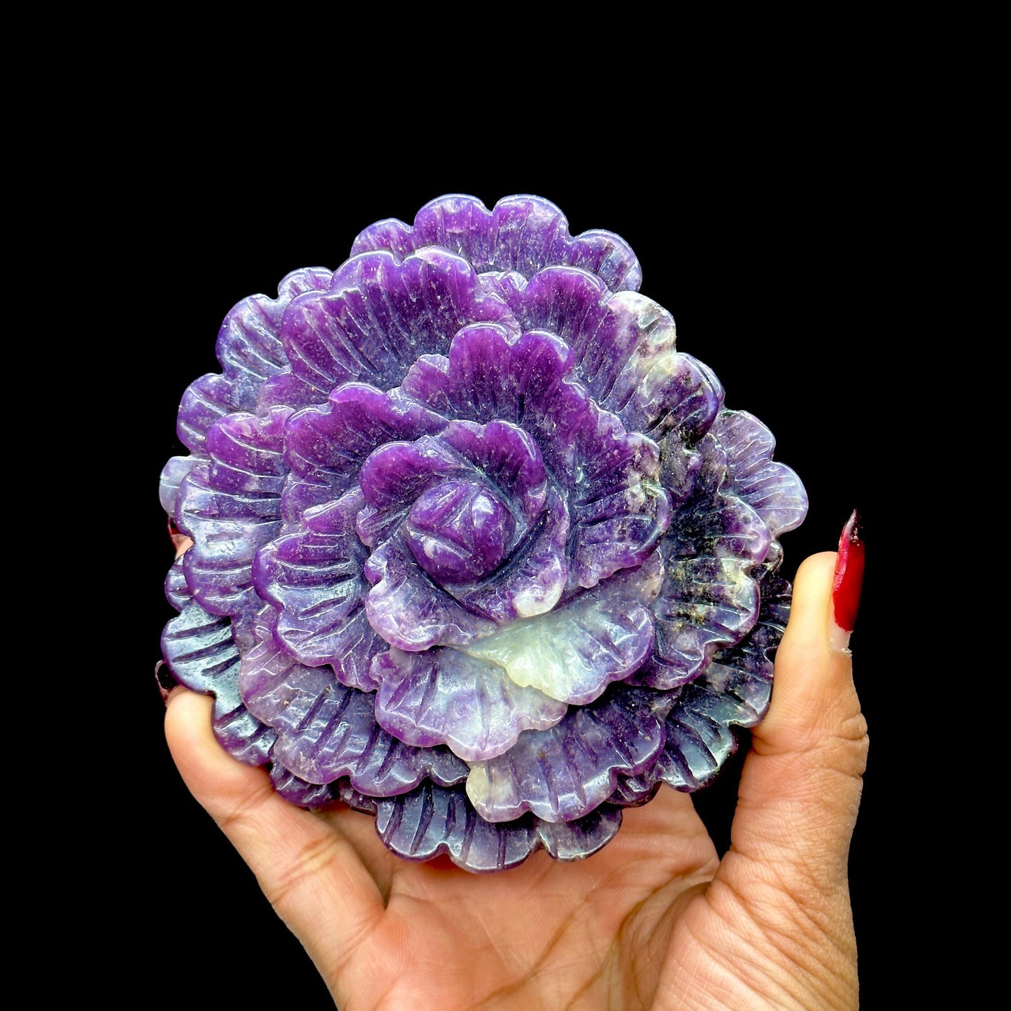 Beautiful Large Lepidolite Flower Carving, Crystal Flower Carving