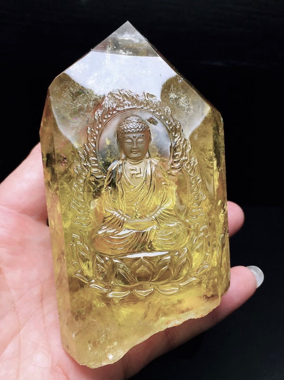 Natural Citrine Buddha Carving on a wooden stand, Good Luck and Prosperity Citrine Buddha, Carved Buddha- Buddha Gifts, home decor