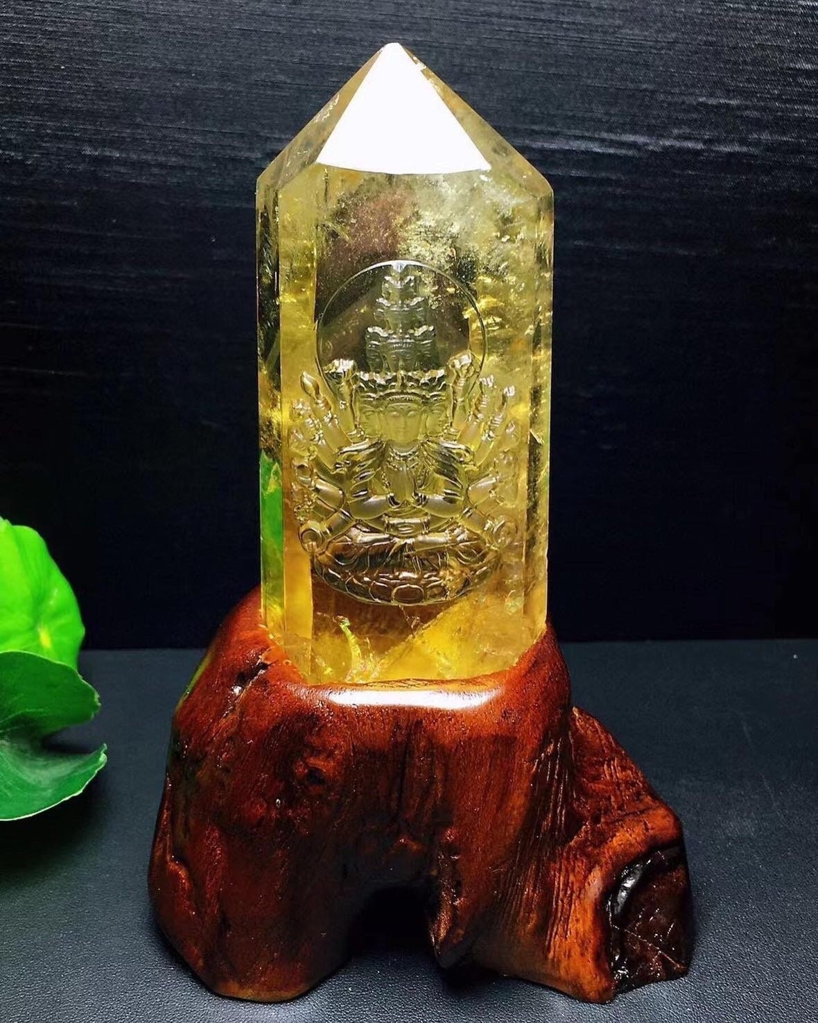 Hand-carved natural Citrine crystal The Thousand Hands Bodhisattva Carving, Guan yin Carving, Buddha Statue