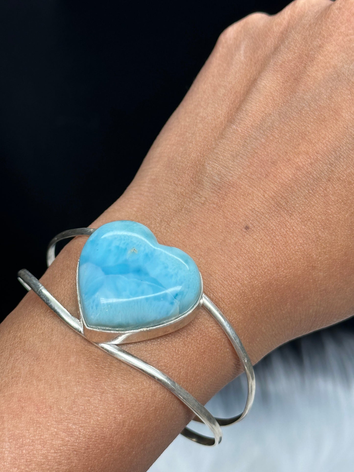 Beautiful Grade AAA Larimar Heart Shaped Bracelet, Larimar Crystal Bracelet