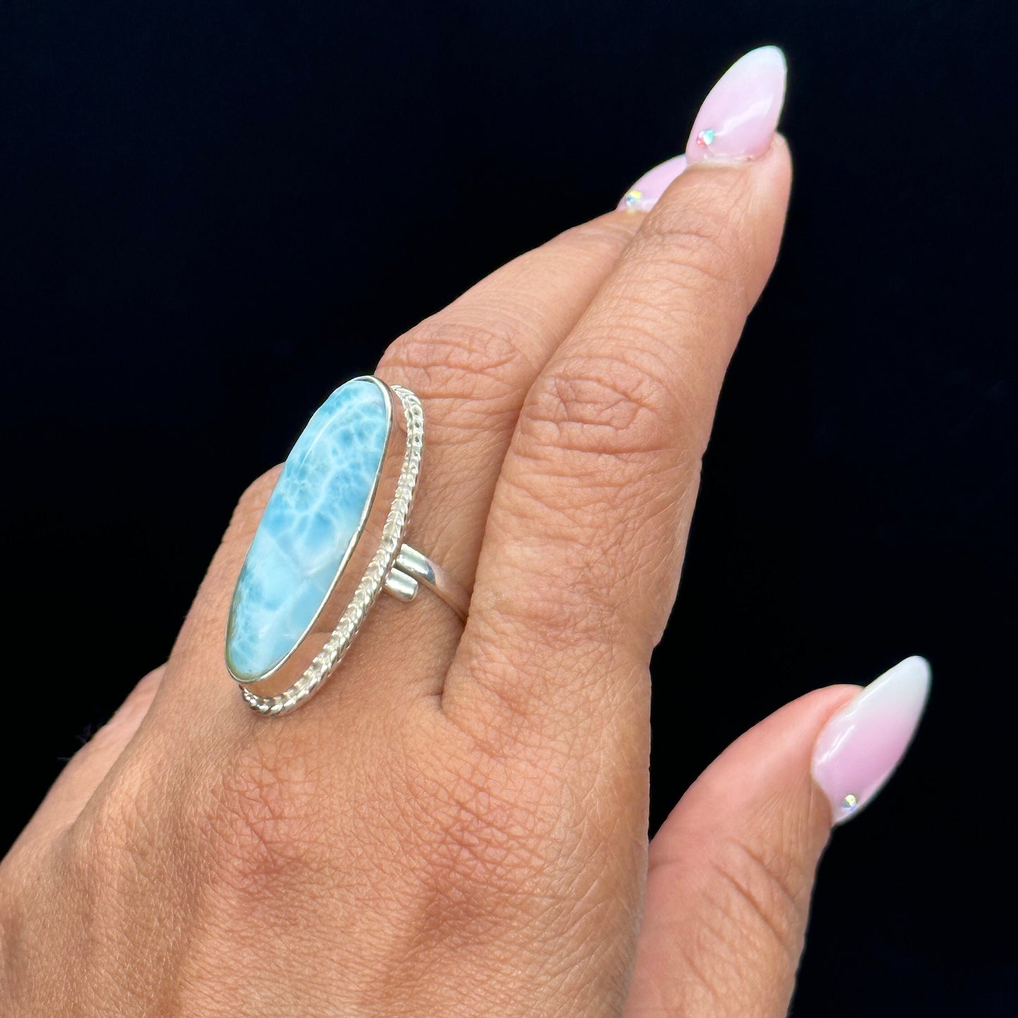 High Quality Larimar Ring in Sterling Silver