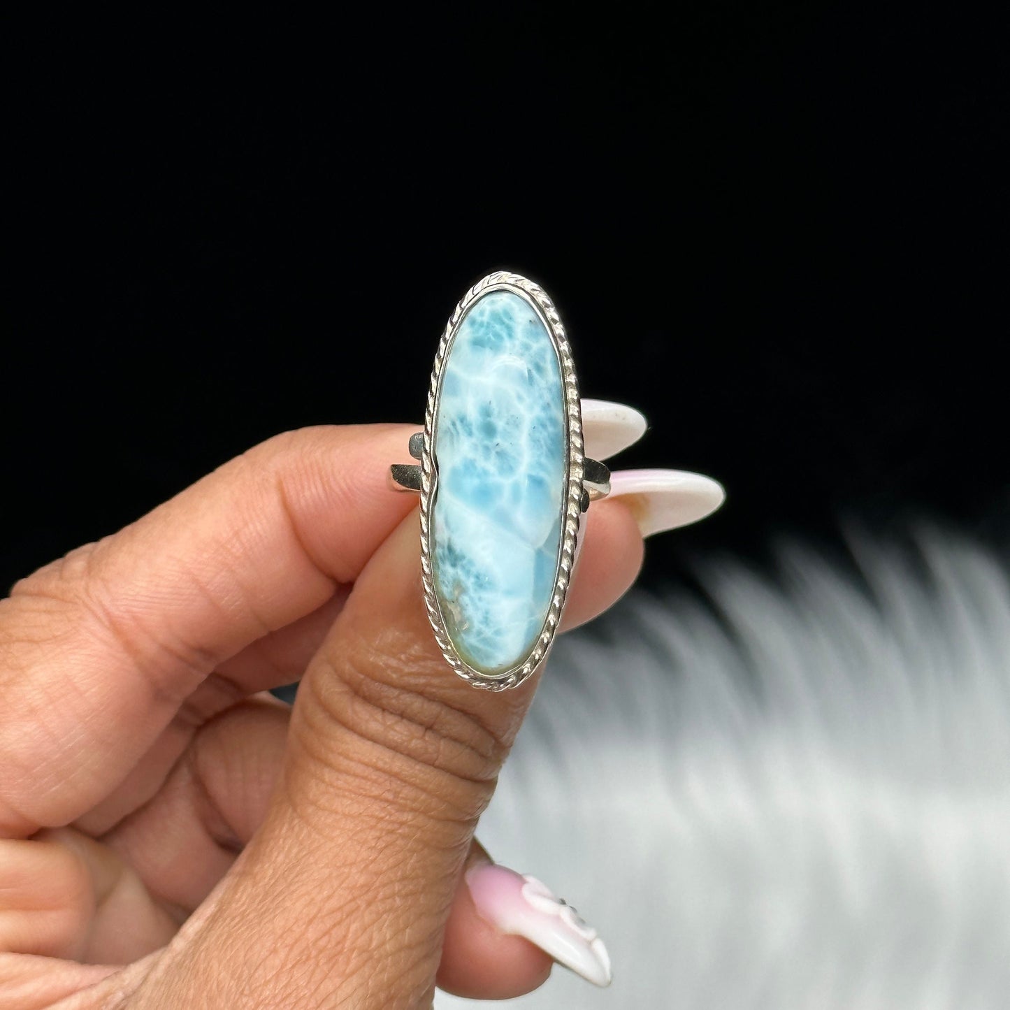 High Quality Larimar Ring in Sterling Silver