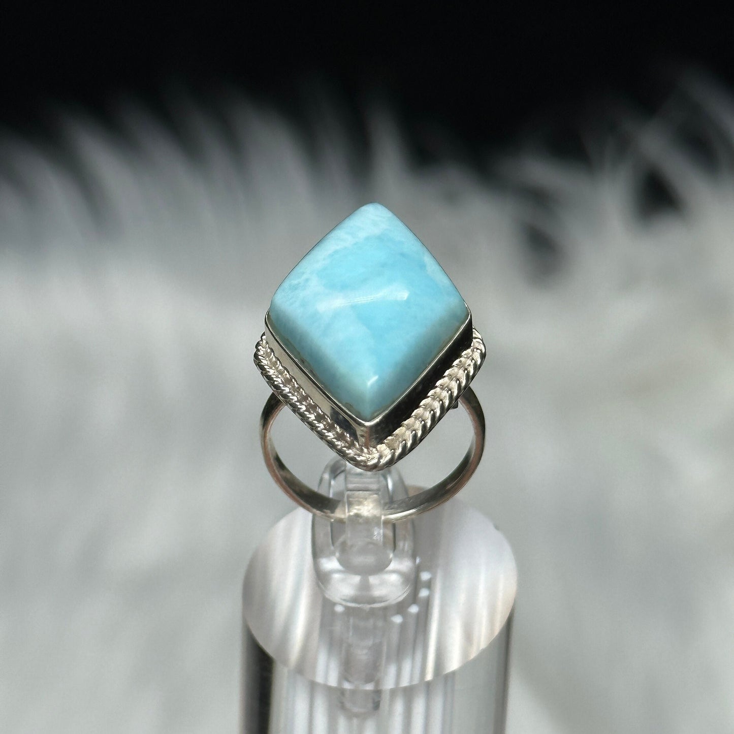 Top Grade Larimar Ring in Sterling Silver, hand made jewelry, Larimar Crystal Jewelry, Diamond shaped Larimar Ring