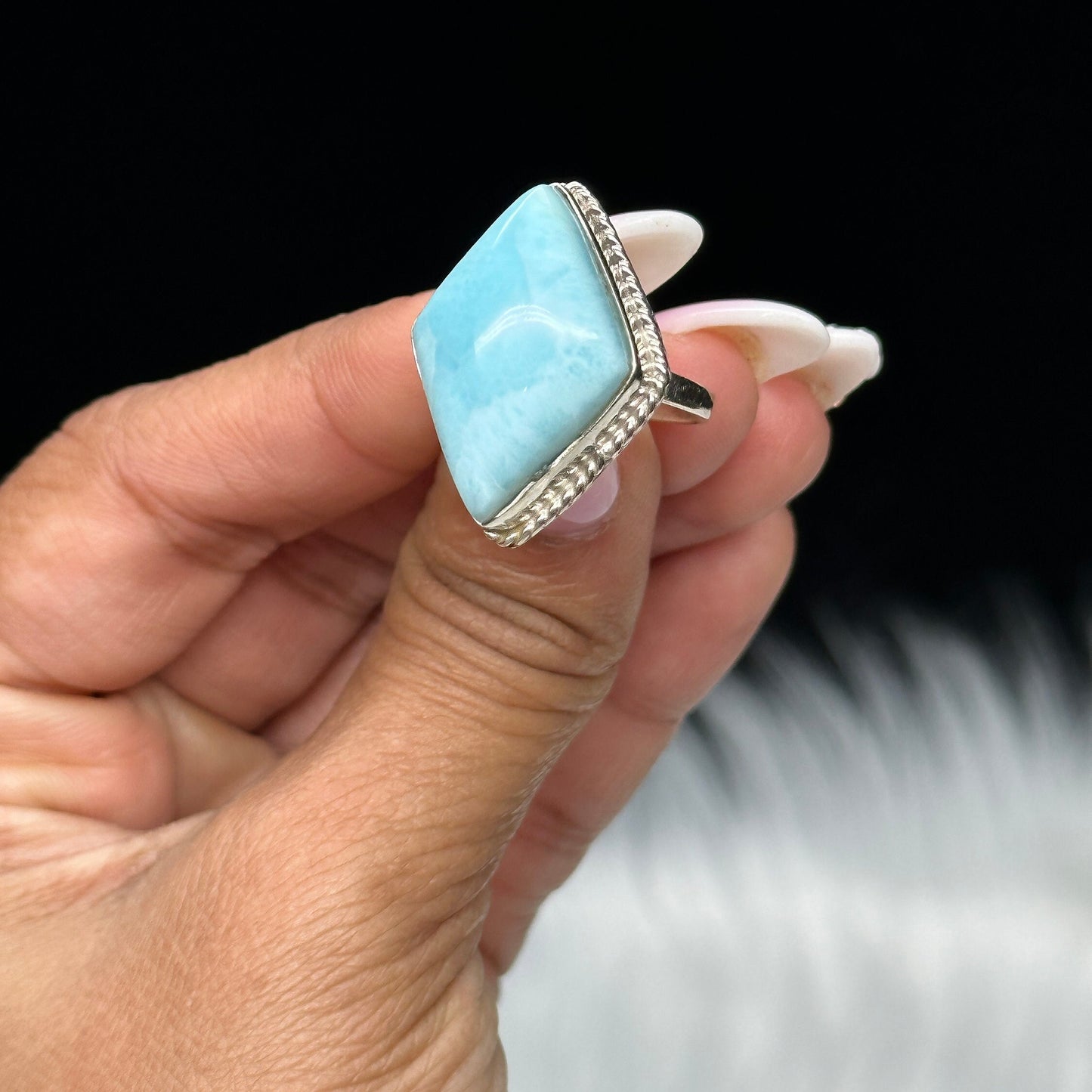 Top Grade Larimar Ring in Sterling Silver, hand made jewelry, Larimar Crystal Jewelry, Diamond shaped Larimar Ring