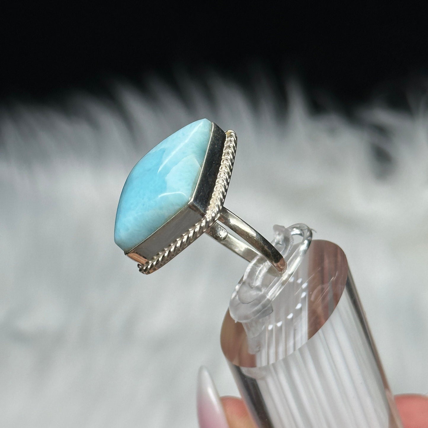 Top Grade Larimar Ring in Sterling Silver, hand made jewelry, Larimar Crystal Jewelry, Diamond shaped Larimar Ring