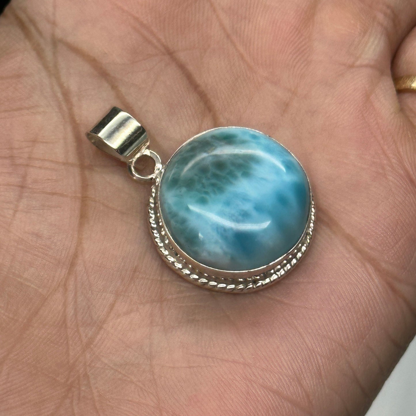 Beautiful Larimar Pendant in Sterling Silver, Larimar Crystal Pendant