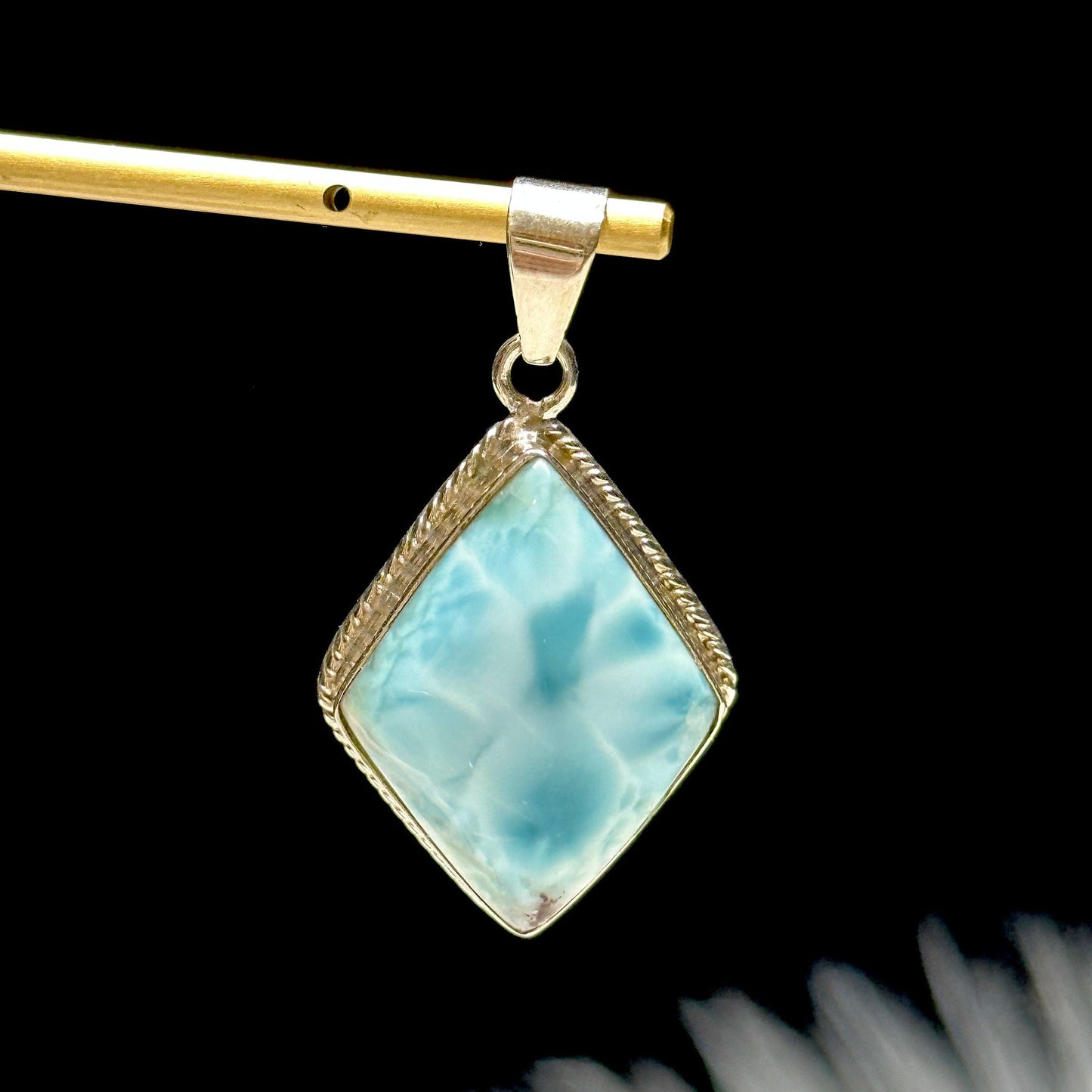 Beautiful Diamond Shaped Larimar Pendant, Larimar Crystal Pendant