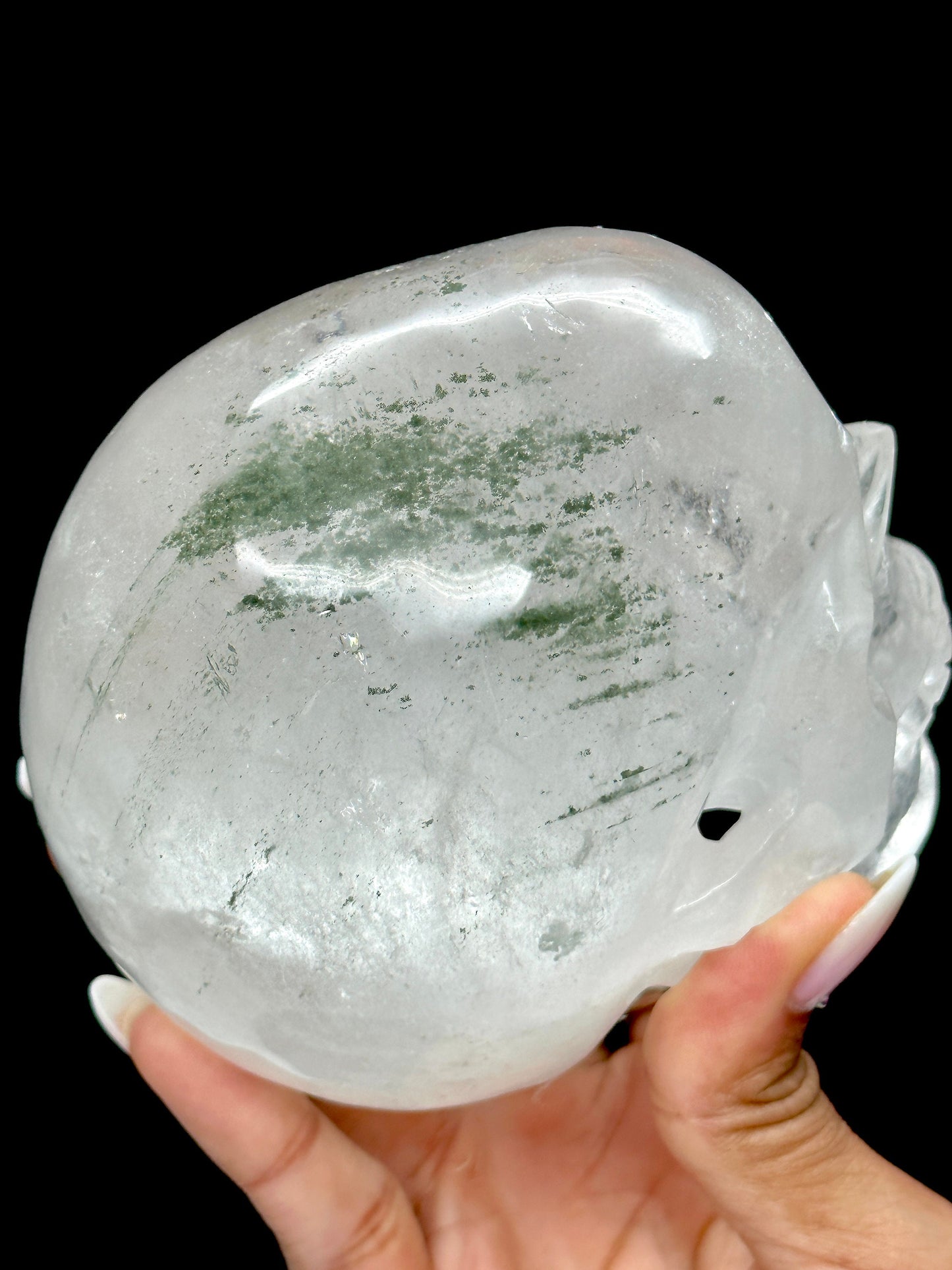 Rare Tibetan Himalayan Green Phantom Skull, Himalayan crystal skull with green phantom