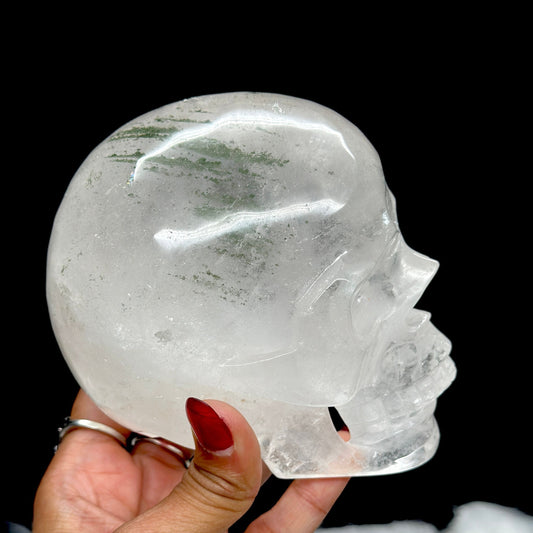 Rare Tibetan Himalayan Green Phantom Skull, Himalayan crystal skull with green phantom