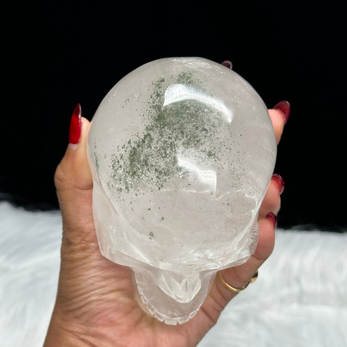 Rare Tibetan Himalayan Green Phantom Skull, Himalayan crystal skull with green phantom