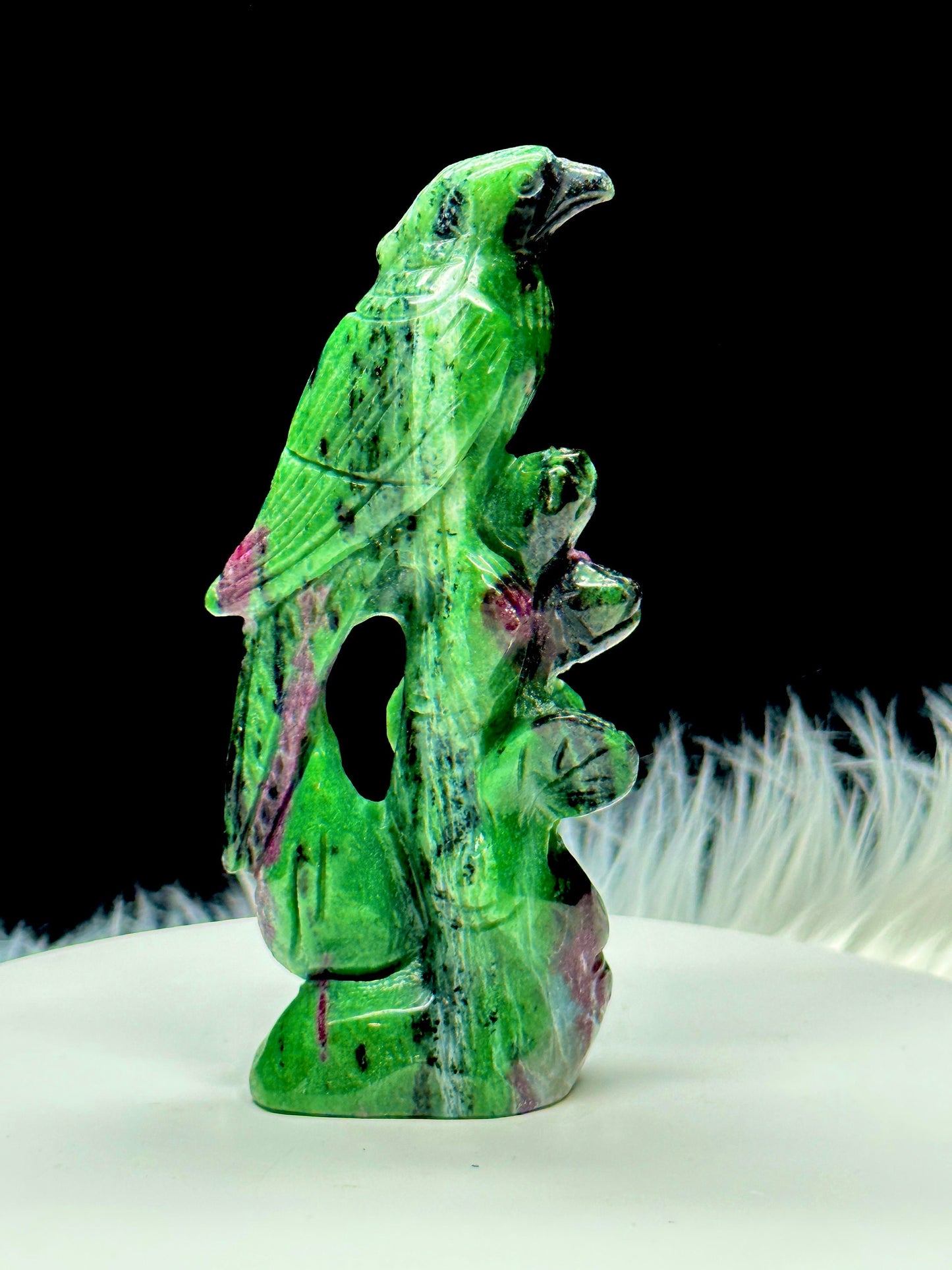 Ruby Zoisite Bird Carving, Parrot Carving