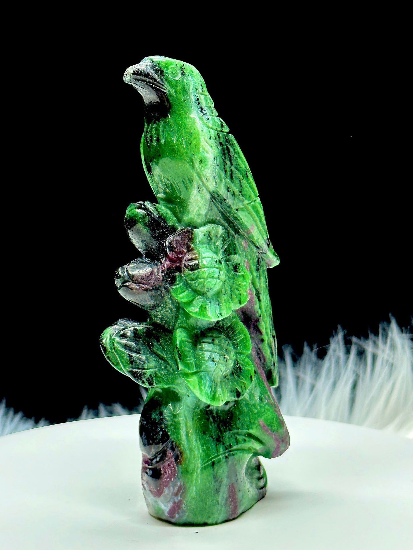 Ruby Zoisite Bird Carving, Parrot Carving