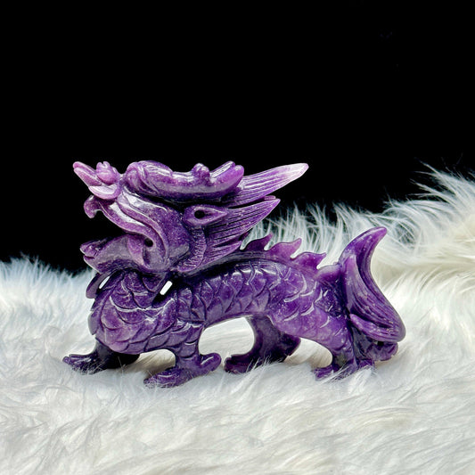 Lepidolite crystal Qilin | Lepidolite Crystal Dragon Carving | Symbol of luck, good omens, protection, and prosperity