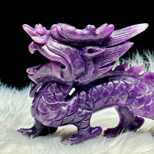 Lepidolite crystal Qilin | Lepidolite Crystal Dragon Carving | Symbol of luck, good omens, protection, and prosperity