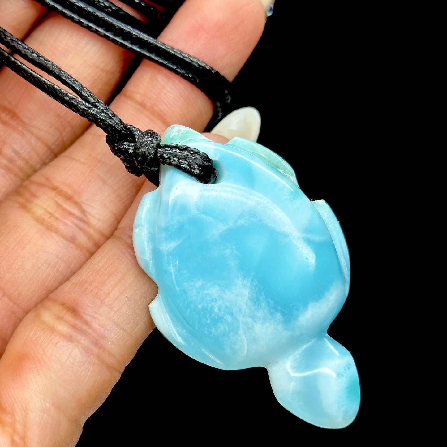 Beautiful Larimar Crystal Pendant In Tortoise Shape, Tortoise Shaped Larimar Pendant Necklace