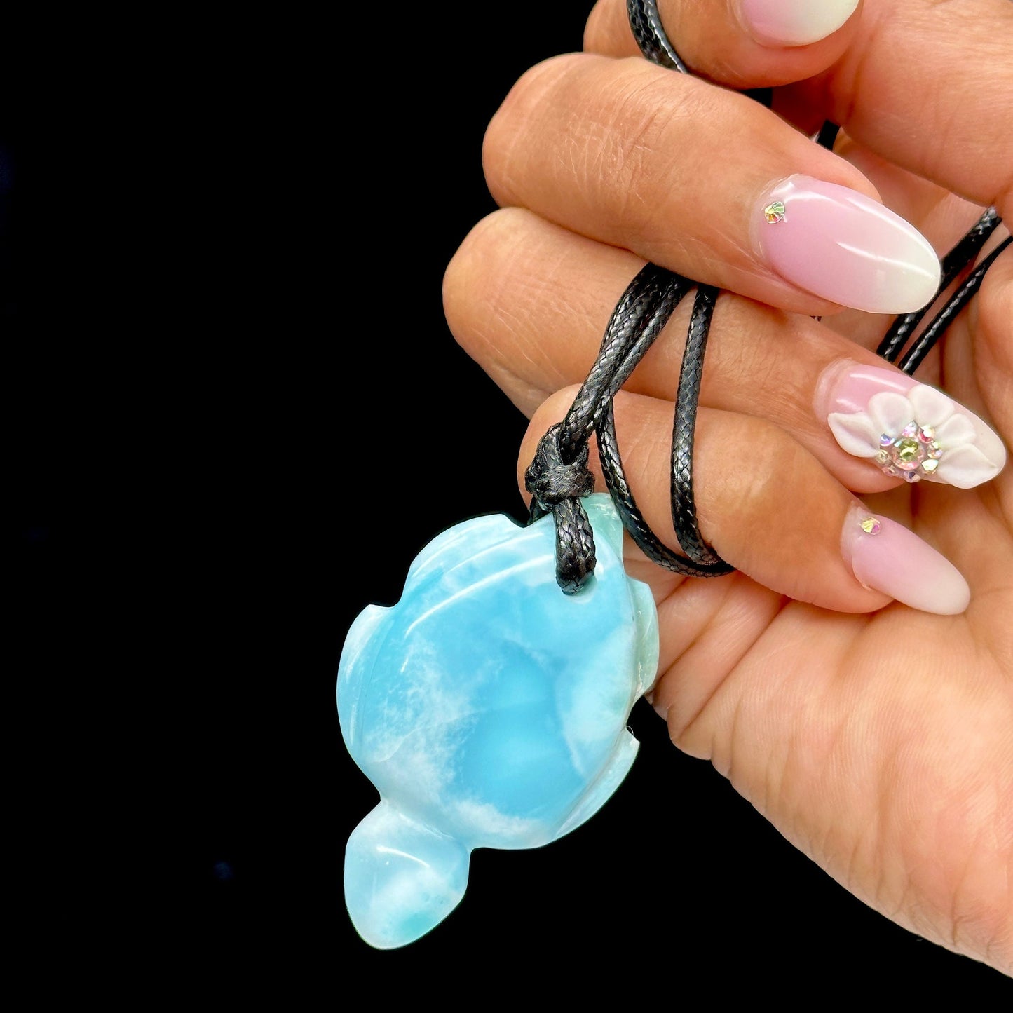 Beautiful Larimar Crystal Pendant In Tortoise Shape, Tortoise Shaped Larimar Pendant Necklace