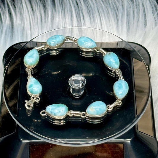 Grade AAA Larimar Crystal Bracelet in 925 Sterling silver, Larimar Bracelet, Larimar Stones Bracelet