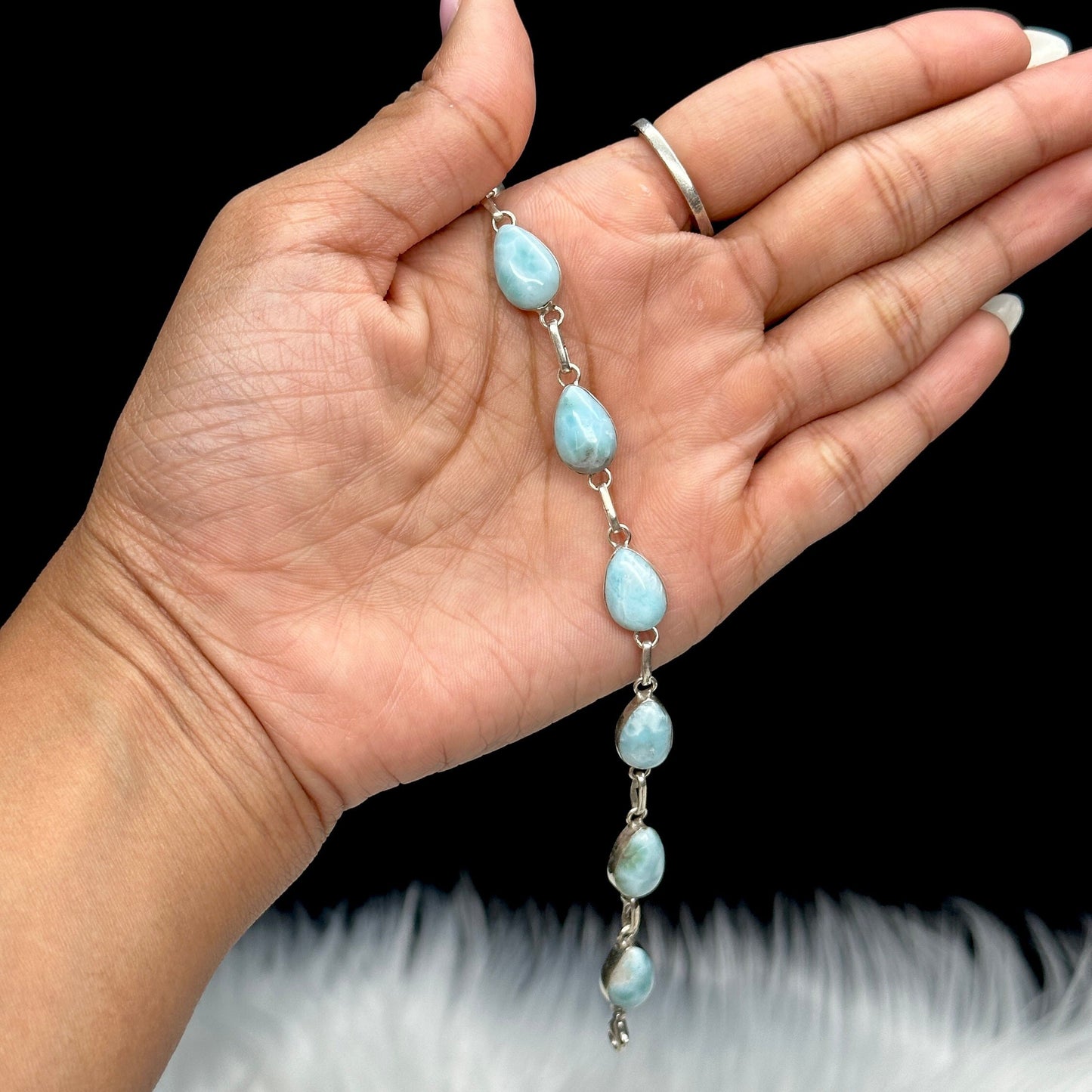 Grade AAA Larimar Crystal Bracelet in 925 Sterling silver, Larimar Bracelet, Larimar Stones Bracelet