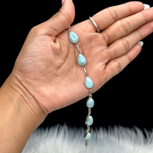 Grade AAA Larimar Crystal Bracelet | 925 Sterling Silver | 7.5"