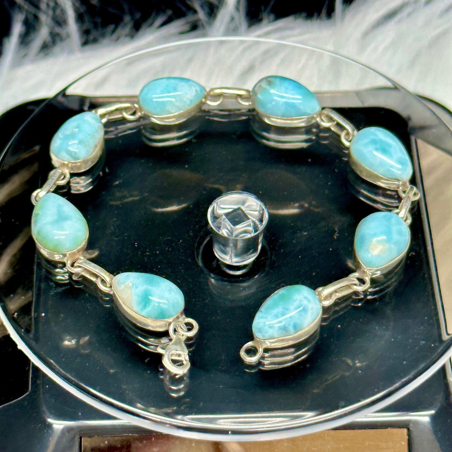 Grade AAA Larimar Crystal Bracelet in 925 Sterling silver, Larimar Bracelet, Larimar Stones Bracelet