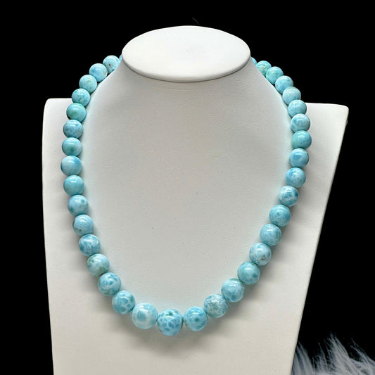 Grade AAA Larimar Necklace, Large Bead Larimar Necklace