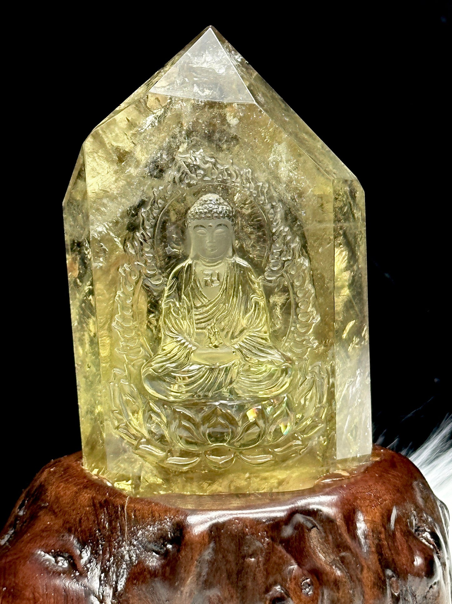 Natural Citrine Buddha Carving on a wooden stand, Good Luck and Prosperity Citrine Buddha, Carved Buddha- Buddha Gifts, home decor