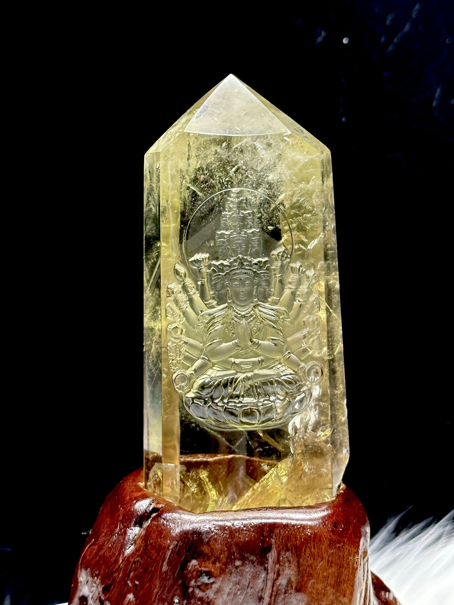 Hand-carved natural Citrine crystal The Thousand Hands Bodhisattva Carving, Guan yin Carving, Buddha Statue