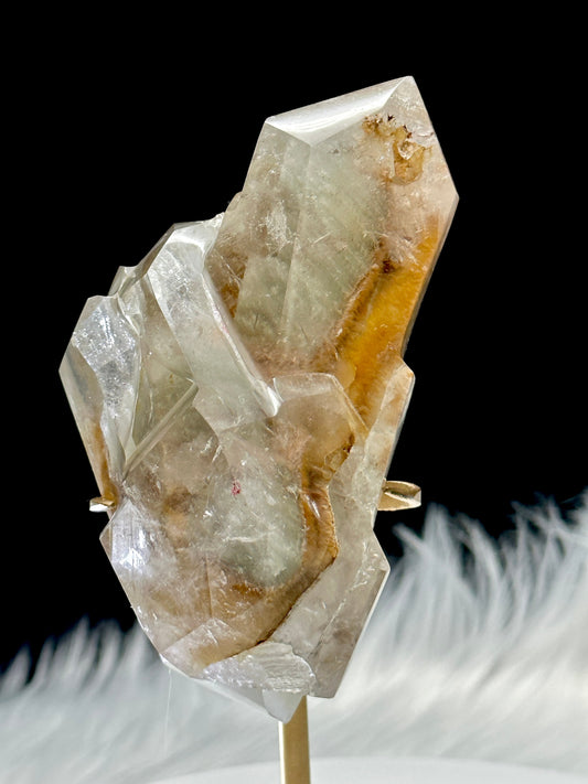 Rare Natural Red Rabbit Hair Quartz Crystal Point Specimen on stand, Rabbit hair rutile in Quartz crystal specimen, Rutilated Quartz