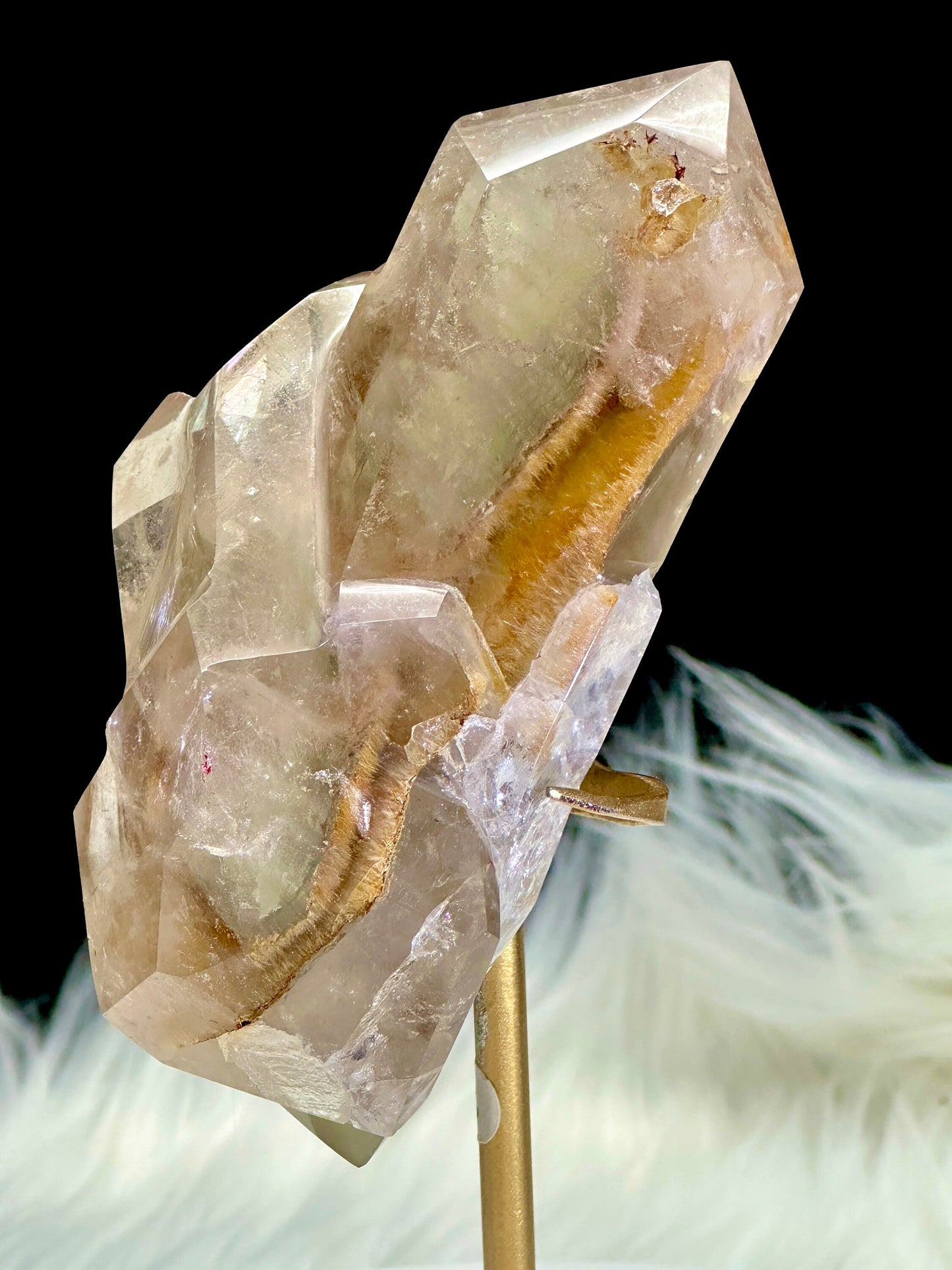 Rare Natural Red Rabbit Hair Quartz Crystal Point Specimen on stand, Rabbit hair rutile in Quartz crystal specimen, Rutilated Quartz