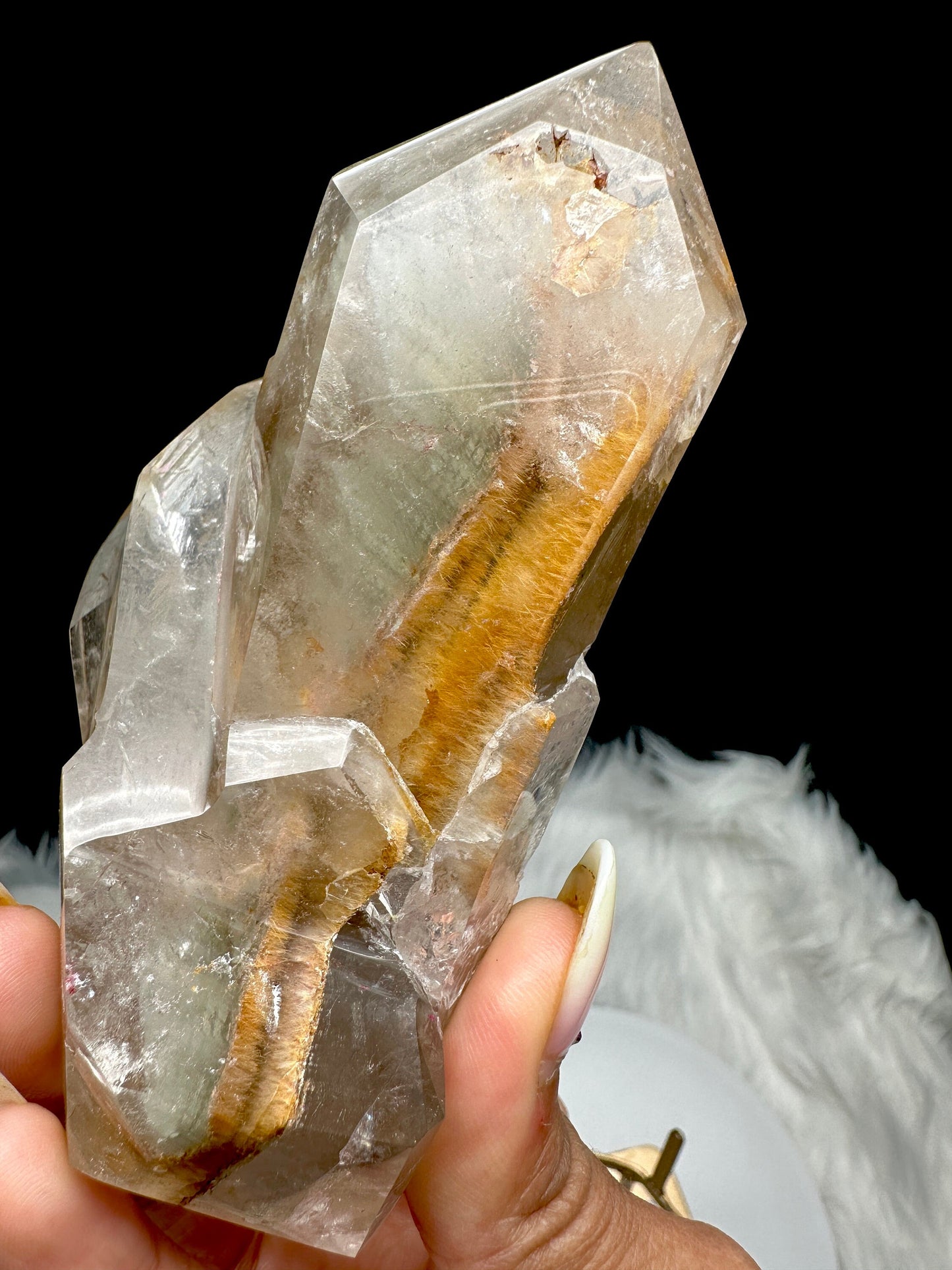 Rare Natural Red Rabbit Hair Quartz Crystal Point Specimen on stand, Rabbit hair rutile in Quartz crystal specimen, Rutilated Quartz