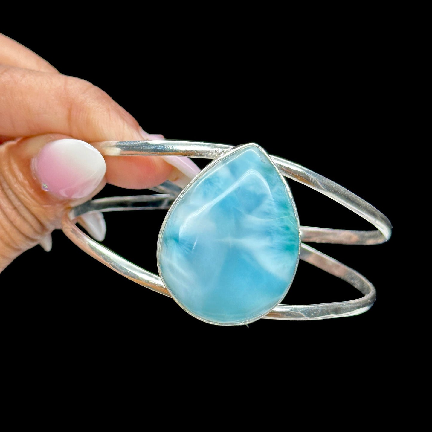 Tear Drop Larimar Bracelet in teardrop shape, Larmiar crystal bracelet, Larimar Bangle